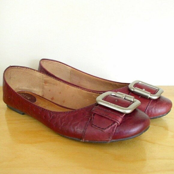 Fossil Maddox Flats Cordovan Red Tooled Leather - Picture 1 of 7